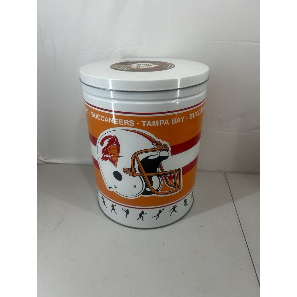 VINTAGE Original Tampa Bay Buccaneers POPCORN TIN 13" TALL 10"ROUND